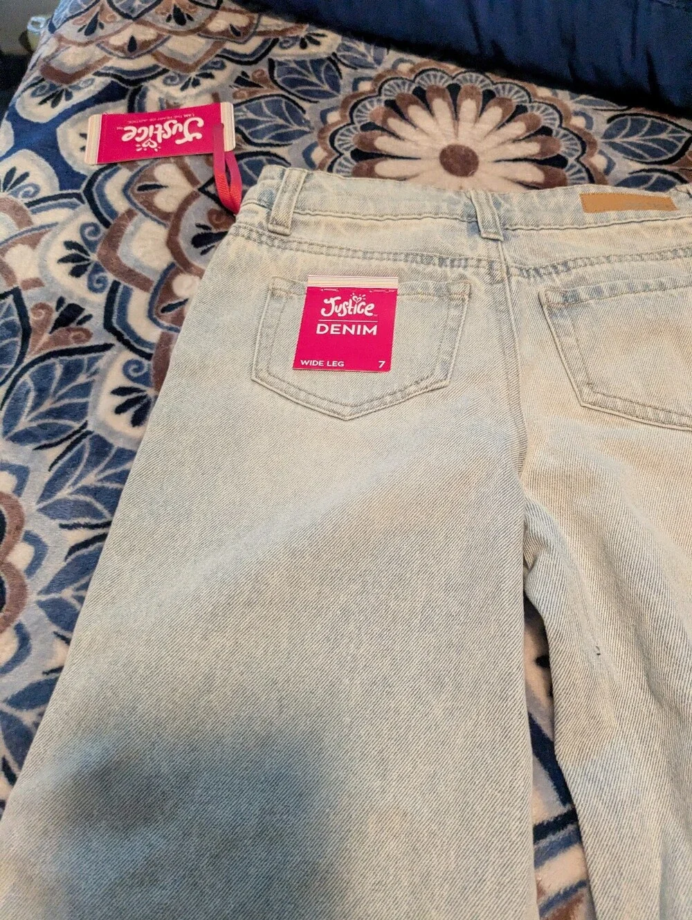 Justice Floral Embroidered Light Wash 5 Pocket Kids' Jeans